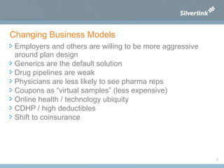 Changing Business Models <ul><li>Employers and others are willing to be more aggressive around plan design </li></ul><ul><...