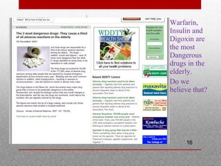 16
Warfarin,
Insulin and
Digoxin are
the most
Dangerous
drugs in the
elderly.
Do we
believe that?
 