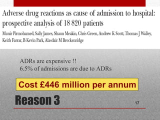 17Reason 3
•
ADRs are expensive !!
•
6.5% of admissions are due to ADRs
 