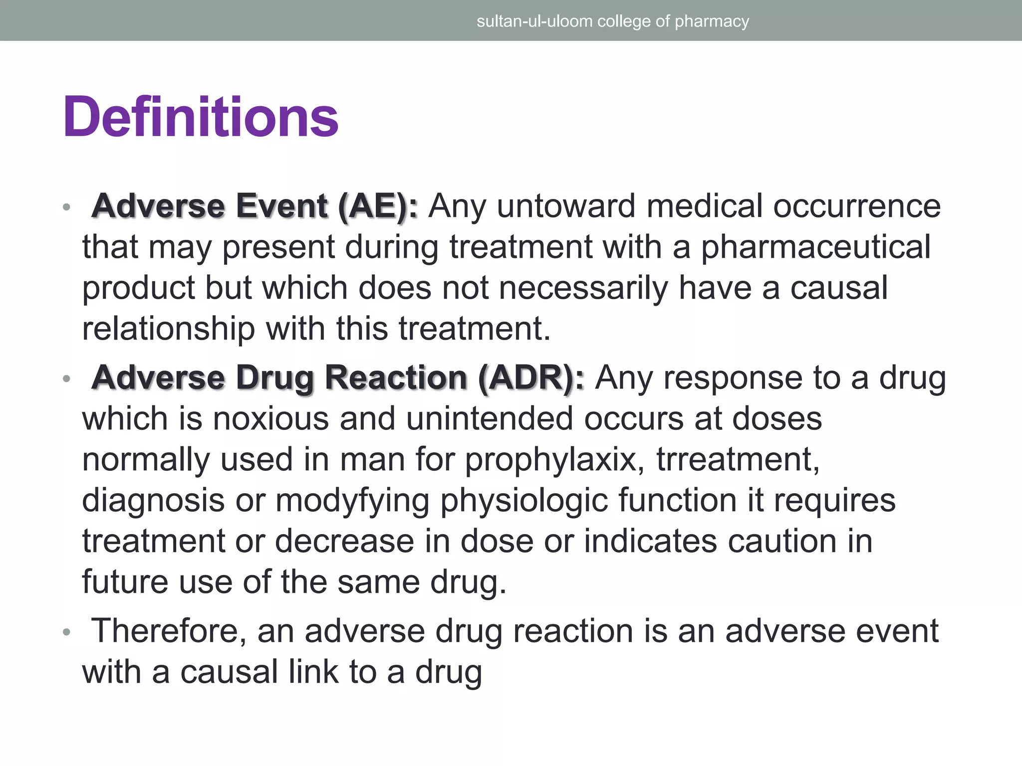 Adr Examples In Pharmacy Pharmacovigilance and ADRs | PPTX