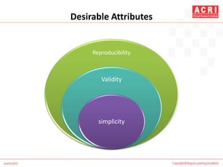 Desirable Attributes
Reproducibility
Validity
simplicity
 