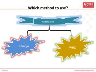 Which method to use?
Naranjo WHO
Widely used
 
