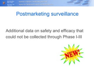 Postmarketing surveillance Additional data on safety and efficacy that could not be collected through Phase I-III 