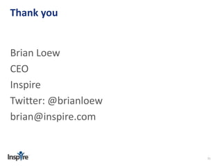 21 
Thank you 
Brian Loew 
CEO 
Inspire 
Twitter: @brianloew 
brian@inspire.com 
