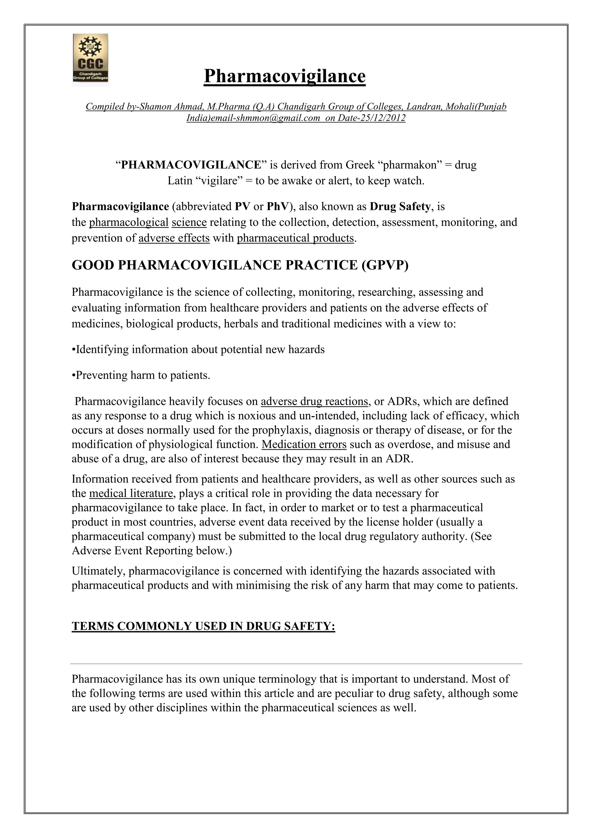 Pharmacovigilance pdf | PDF