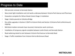 • Old concrete removal at Kennedy Station
• New street light installation and civil works underway between Victoria Park A...