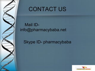 CONTACT US
Mail ID-
info@pharmacybaba.net
Skype ID- pharmacybaba