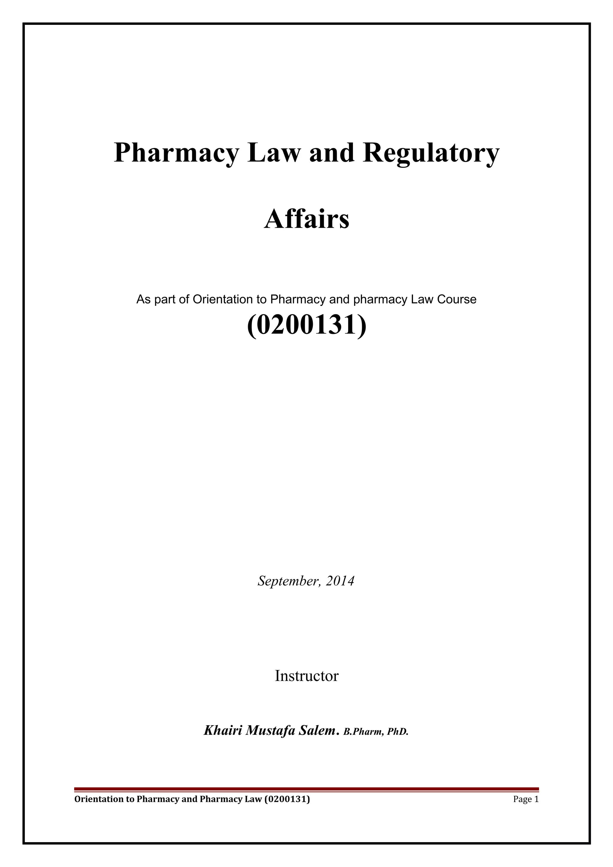 Pharmacy law and regulations 2014 | DOC