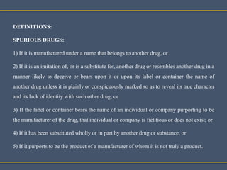 Spurious Drug Example Drug and Cosmetics Act, 1940, and Rules Thereunder 1945 | Pharmacy Law ...