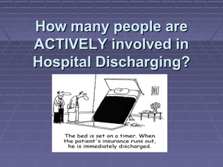 How many people areHow many people are
ACTIVELY involved inACTIVELY involved in
Hospital Discharging?Hospital Discharging?
 