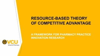 School of Pharmacy
RESOURCE-BASED THEORY
OF COMPETITIVE ADVANTAGE
A FRAMEWORK FOR PHARMACY PRACTICE
INNOVATION RESEARCH
 