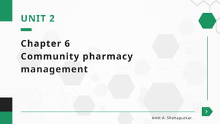 Chapter 6
Community pharmacy
management
UNIT 2
Amit A. Shahapurkar.
 
