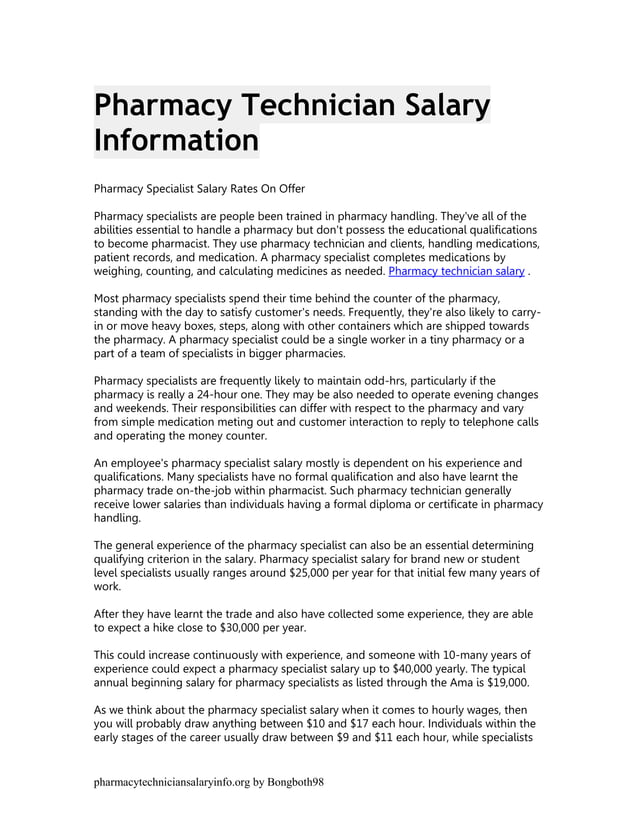 Pharmacy technician salary information