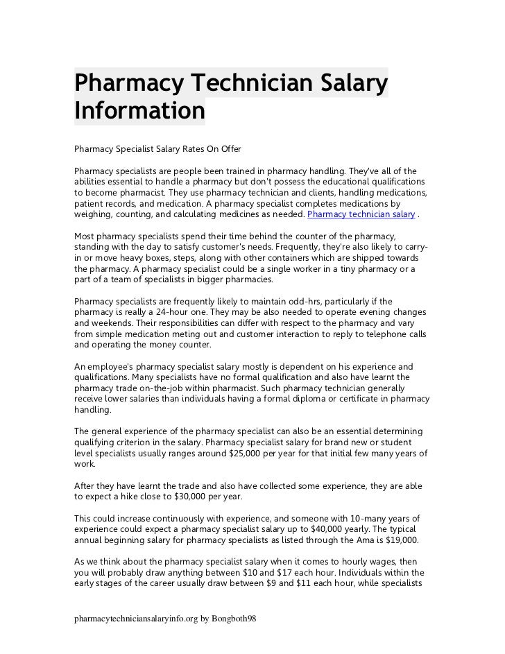 Pharmacy technician salary information