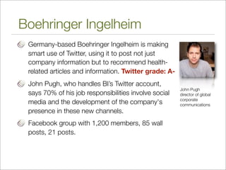 Boehringer Ingelheim
 Germany-based Boehringer Ingelheim is making
 smart use of Twitter, using it to post not just
 compa...