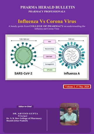 1
Editor-in-Chief
DR. ARVIND GUPTA
Principal
Dr. S. N. Dev College of Pharmacy
Shamli (Uttar Pradesh)
Volume 2, 17 May 2020
PHARMA HERALD BULLETIN
PHARMACY PROFESSIONALS
Influenza Vs Corona Virus
A handy guide from COLLEGE OF PHARMACYon understanding the
Influenza and Corona Virus
 