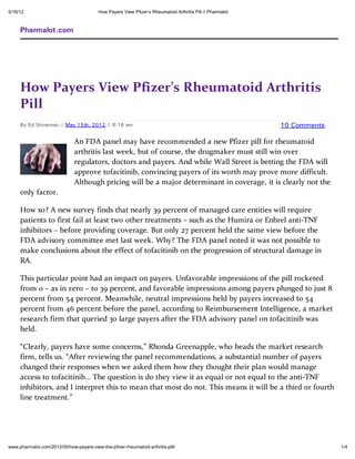 How Payers View Pfizer\'s Rheumatoid Arthritis Pill