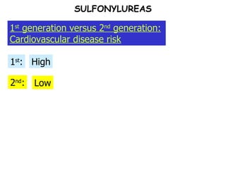 2 nd : 1 st : High Low SULFONYLUREAS 1 st  generation versus 2 nd  generation: Cardiovascular disease risk 