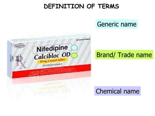 Brand/ Trade name Generic name Chemical name DEFINITION OF TERMS 
