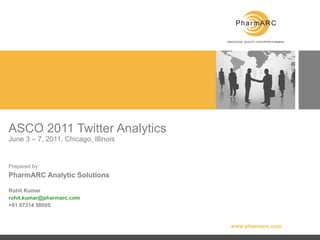 ASCO 2011 Twitter Analytics  June 3 – 7, 2011, Chicago, Illinois Prepared by: PharmARC Analytic Solutions Rohit Kumar [email_address]   +91 97314 58005 