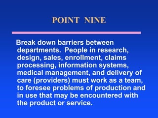 W. Edwards DemingContinuous Quality ImprovementManagement Theoryfor theTRANSFORMATION OF BUSINESS THROUGHAPPLICATION OF THE FOURTEEN POINTSRoger H. Strube, M.D.Managed Care Consultant
