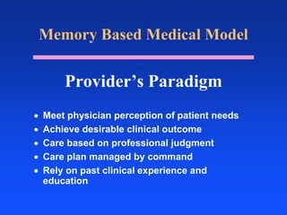 Your goal should be to provide your “customers” with the best possible care in the most appropriate setting