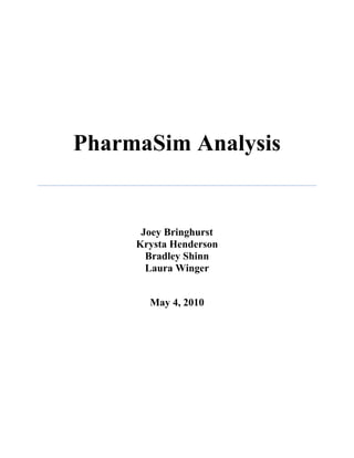 PharmaSim Analysis
Joey Bringhurst
Krysta Henderson
Bradley Shinn
Laura Winger
May 4, 2010
 