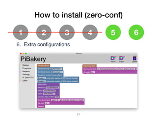 How to install (zero-conf)
1 2 3 4 5 6
6. Extra conﬁgurations
!21
 