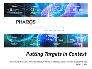 Dac Trung Nguyen, Timothy	Sheils,	Geetha Mandava,	Noel	Southall,	Rajarshi	Guha
NCATS,	NIH
Putting	Targets	in	Context
 