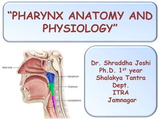 “PHARYNX ANATOMY AND
PHYSIOLOGY”
Dr. Shraddha Joshi
Ph.D. 1st year
Shalakya Tantra
Dept.
ITRA
Jamnagar
 