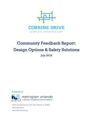 Community Feedback Report:
Design Options & Safety Solutions
July 2018
Prepared by:
250 S. Orange Avenue, Suite 200, Orlando, FL 32801
(407) 481-5672
MetroPlanOrlando.org
 