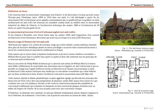 Cours d’histoire d’architecture 1ère
Année S.C Semestre 2
5 | P a g e
Définition de base:
L’Art nouveau était un mouvement romantique tout d’abord et de décoration à la base qu’avait connu
l’Europe puis l’Amérique entre :1890 et 1910 dans son style, il a été développé a partir fin du
mouvement d’Art et d’artisanat qu’on appelle communément par ce qualificatif qui vaqualifier un style
architecturel art and craft, l’art nouveau est considéré comme étant un maillon entre le mouvement
industriel du début de 19siecle, et l’architecture éclectique des années 1800 et l’architecture de 20
siècle, un esprit d’avant-garde fut né .
Le mouvement précurseur d’art et d’artisanat anglais (art and crafts) :
Ce fut d’abord à Bruxelles avec Victor Horta dans les années 1890, dont l’apparition d’un courant
architectural a forte dominance décorative qui avait reçu en temps là le nom (d’Art Nouveau).
Maisonrougeetl'histoiredel'artandcarft:
Red house par rapport à la couleurde la brique rouge qui va être utilisée comme matériau essentiel
donc plus de structure métallique plutôt un retour privilégié a un savoir-faire constructif ancestral à
savoir les constructions en maçonnerie traditionnel en brique.
Cette maison qui se trouve dans la banlieue londonienne avait servi comme résidence secondaire a
William Morris pour 5ans il a habité 5ans après il a quitté et donc elle renferme tous les principes de
ce nouveau style architectural
Donc la rencontre de Philip Webb Architectequi va devenir ami intime de William Morris il restera
ainsi fidèle collaborateur ils vontfonder une association qui va s’appeler art and craftsociety et qui va
prendre en charge tous l’appel d’offresen terme architecture en le faisant concevantdans ce style
architecturel. Cette maison red house sera model qui va concrétiser cemanifeste qui a était élaboré
par ces deux architectes et donc d’autre l’architecte vont joint le mouvement associatif déjà créé
Cette maison répond en thème planimétrique un plan agglutiné agrégé qui découle des principes des
beaux-arts de Paris c’est à dire une juxtaposition de plusieurs unités bâtis autour d’un enclot en L qui
constitue une cour à la résidence. Hormis ce fait toute la constructionreprend des modalités de
couvrement traditionnel qui consistait en charpente en bois couvertede plaques d’ardoise avec au
milieu de l’espace de l’enclot de la cour un puits aussi avec une couverture conique.
À l’intérieur, la cheminée sera restituée en tant que élément fondamental, autour duquel s’organise la
vie à l’intérieur de la demeure. C’est-à-dire c’est le point de rencontre au niveau de salon ; séjour.
Fig. 3 – The Red House (maison rouge)
Source : Wikimédia.org, Consulté le: 07/02/2016
Fig. 4 – plan de la maison rouge.
Source: khanacademy.org, Consulté le: 07/02/2016
 