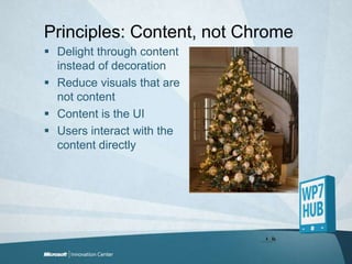 Principles: Content, notChromeDelightthroughcontentinstead of decorationReduce visuals that are not contentContent is the UIUsers interact with the content directly