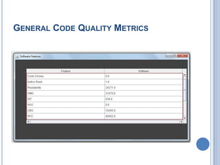 GENERAL CODE QUALITY METRICS
 