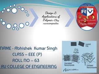 Design &
Applications of
Polymer-Clay
nanocomposites
NAME - Abhishek Kumar Singh
CLASS – EEE (P)
ROLL NO -- 63
RV COLLEGE OF ENGINEERING
 