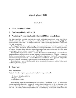 Phase 2 of Predicting Payment default on Vehicle Loan EMI | PDF image.