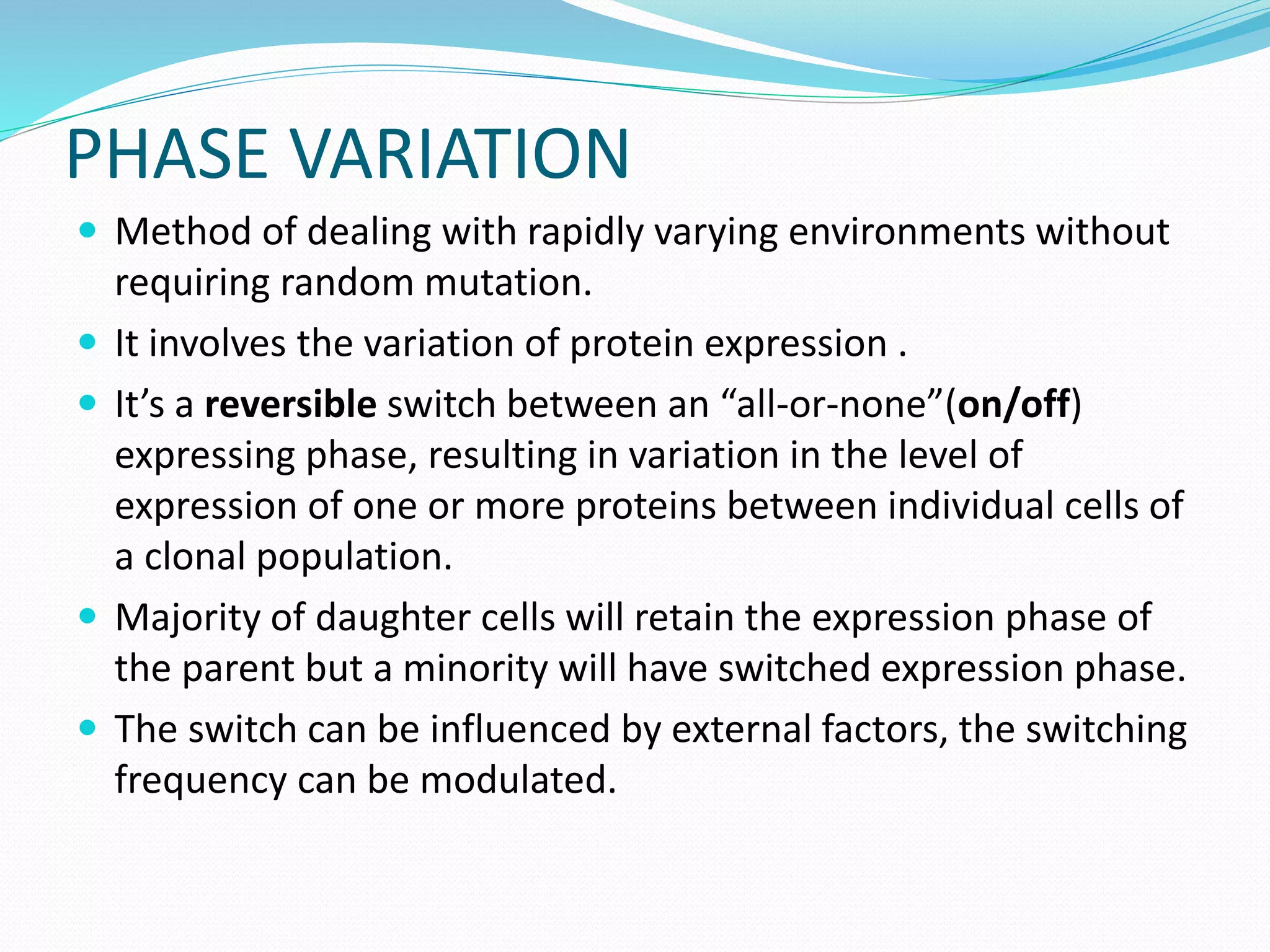 Phase and antigenic variations in bacteria