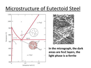 Microstructure of Eutectoid Steel 
In the micrograph, the dark 
areas are Fe3C layers, the 
light phase is α-ferrite 
 
