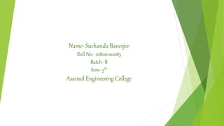 Name- Suchanda Banerjee
Roll No.- 10800120085
Batch- B
Sem- 5th
Asansol Engineering College
 