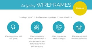 CHECKLISTCREATING wireframes
Something is missing
Something is confusing
Users can’t ﬁgure out what to do next
The most important content is not seen
 