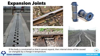 Expansion Joints
64
If the body is constrained so that it cannot expand, then internal stress will be caused
(or changed) by a change in temperature.
 
