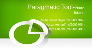 Paragmatic Tool-Phatic
Tokens
Muhammad Sajid (msf2000387)
Hunza Arshad(msf2000406 )
Iqra Shahid (msf2000405)
 