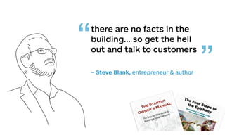 there are no facts in the
building... so get the hell
out and talk to customers
– Steve Blank, entrepreneur & author
“
”
 