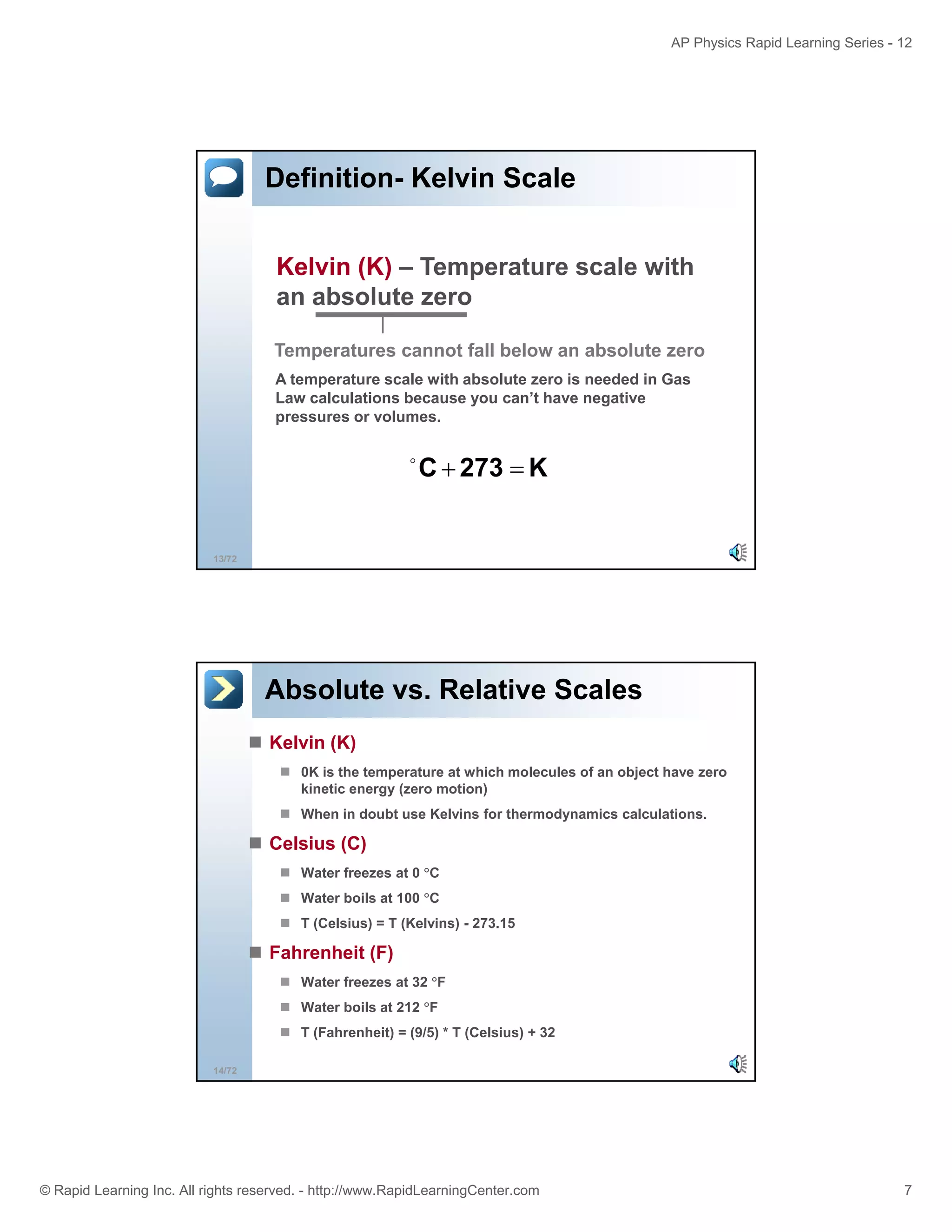 Temperature Explanation Temperature and Kinetic Theory of Gases slides | PDF