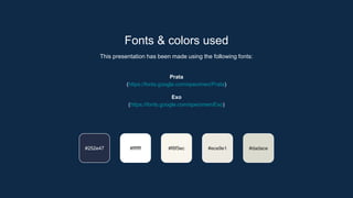 Fonts & colors used
This presentation has been made using the following fonts:
Prata
(https://fonts.google.com/specimen/Prata)
Exo
(https://fonts.google.com/specimen/Exo)
#ffffff #f8f5ec #ece9e1
#252e47 #dadace
 