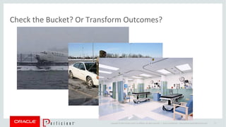 Copyright © 2014 Oracle and/or its affiliates. All rights reserved. |
Check the Bucket? Or Transform Outcomes?
Oracle Confidential – Internal/Restricted/Highly Restricted 17
 