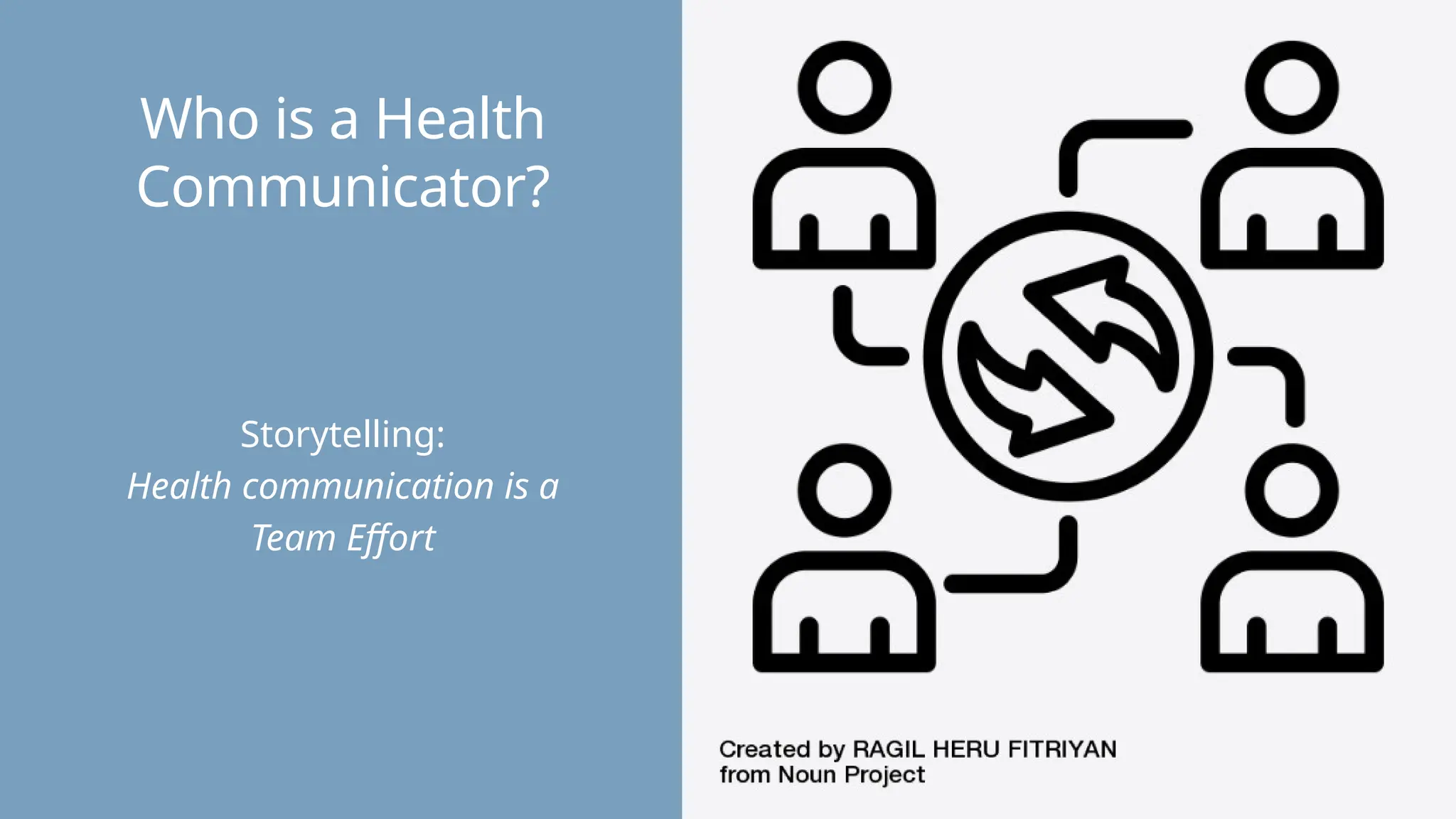 Who is a Health
Communicator?
Storytelling:
Health communication is a
Team Effort
 