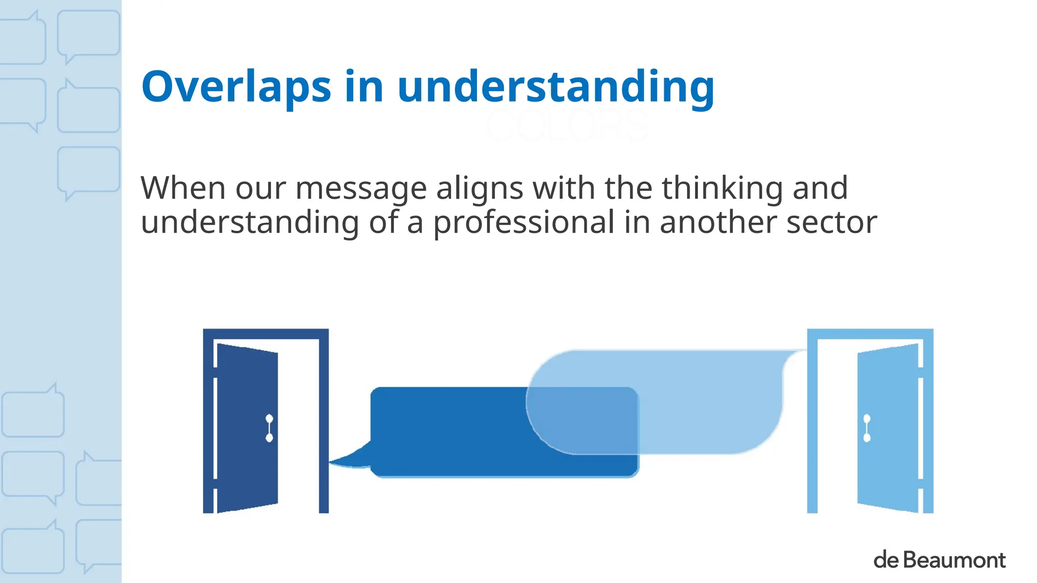 Overlaps in understanding
When our message aligns with the thinking and
understanding of a professional in another sector
 