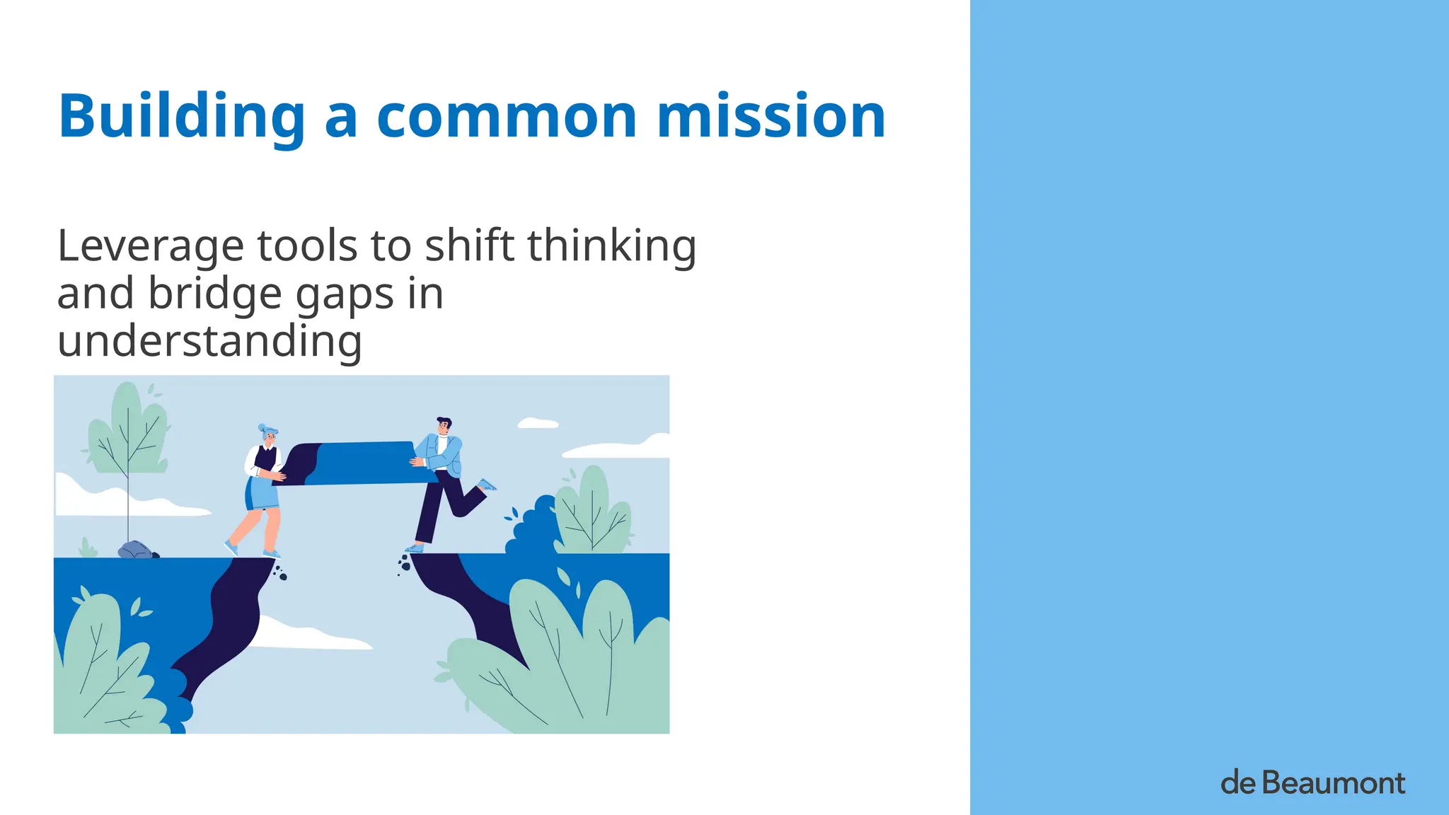 Building a common mission
Leverage tools to shift thinking
and bridge gaps in
understanding
 
