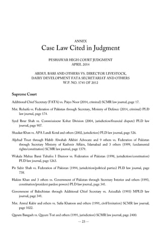 PESHAWAR HIGH COURT JUDGMENT REGARDING FATA JURISDICTION (APRIL 2014) 
14 
 